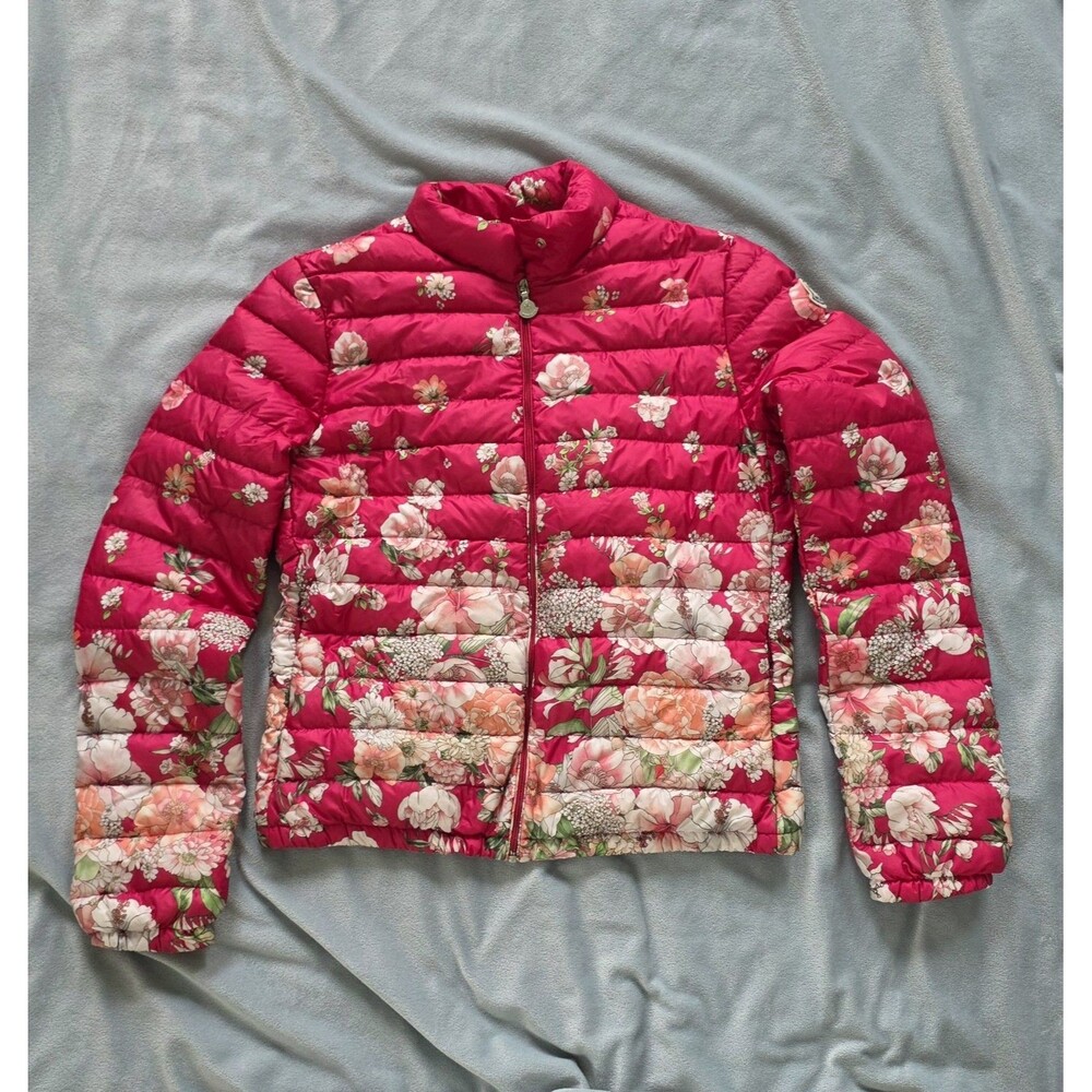 Moncler Alisia Girls 14Y 164cm Pink Floral Down Puffer Jacket Lightweight Coat